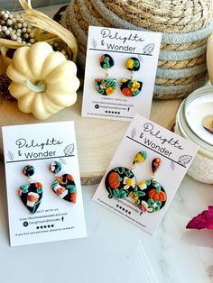 Fall Theme Earrings are so cute for Pumpkin Spice lovers.  Pumpkins, Spice and Coffee Fall Earrings// Elegant Fall Jewelry// Colorful Earrings // Polymer Clay Fall Earr// Unique Gift 🔥Details:  - High quality polymer clay  - Coated in high gloss resin - Golden Stianless Steel Ear Post Findings - Metal and Clear silicone backs  - Handmade with love, every pair is slightly different, making each one of a kind.  - 1.5-2.5 inches long Shipping:  Your order is our priority! They will ship fast. Items come elegantly wrapped in a  muslin bag,  Our commitment to eco-friendliness extends to our compostable shipping envelopes or recyclable boxes, making your purchase both beautiful and sustainable. Plus, enjoy free shipping within the U.S. on orders over $35. Be Social:  Follow me on Instagram or F Whimsical Earrings As A Gift, Colorful Whimsical Earrings For Gifts, Whimsical Colorful Earrings For Gifts, Green Fun Earrings For Gift, Green Fun Earrings For Gifts, Fun Green Earrings For Gifts, Fun Green Earrings For Gifting, Whimsical Multicolor Earrings For Gift, Whimsical Multicolor Earrings As Gift