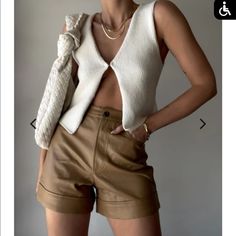 High Waisted, Never Been Worn. Brown Leather Shorts, Dinner Outfit Summer, High Waisted Shorts Outfit, Rising Sign, Freeze Frame, Spring Outfits Dresses, Y2k Aesthetic Outfits, Minimal Outfit, Crop Top Outfits