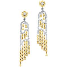 1stdibs - 9.47 Carat Total White Diamonds Waterfall White Diamond,yellow Diamond 18K Gold Luxury Yellow Gold Danglers For Women, Yellow Diamond Earrings, Yellow Diamond Jewelry, Yellow Diamond Earring, Waterfall Earrings, Beautiful Diamond Earrings, Titanic Jewelry, Total White, Yellow Diamonds