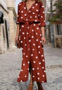 Maxi Dress Boho Style, Polka Dot Shirt Dress, Boho Mode, Dot Print Dress, Polka Dot Maxi Dresses, Bohemian Mode, Collared Shirt Dress, Mode Boho, Dress Sleeve Styles