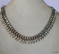 Traditional Design Sterling Silver Necklace Choker Necklace From Rajasthan India. Great Handmade Design, Good For Jewellery Collection.Note - Please check pictures carefully for more detail. Length - 42.6 cm (16.7 inch) we can adjust the length.width max.  - 1.7 cm(0.67")weight - 50 gramsmaterial - Sterling silver. Traditional Silver Round Choker, Traditional Oxidized Adjustable Necklace, Adjustable Oxidized Temple Jewelry Necklace, Motif Necklaces For Festivals, Silver Round Choker For Festivals, Silver Necklace With Motifs For Gift, Silver Necklaces With Motifs For Festivals, Traditional Adjustable Metal Necklaces, Festival Oxidized Choker Necklace