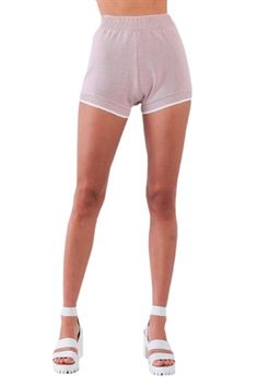 Stretch High-waisted Shorts For Loungewear, Ribbed Short Leg Loungewear Bottoms, Ribbed Loungewear Bottoms With Short Legs, Casual Striped Ribbed Bottoms, Striped Stretch High-waisted Shorts, Stretch Ribbed Short Leg Bottoms, Stretch Striped Shorts, Cozy Stretch Pink Bottoms, Ribbed Stretch Shorts For Loungewear