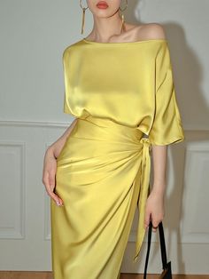 Stylewe offers stylish and concessional Dresses.. SPU: 113DR3BD782, Color: Yellow, Dress length:Midi, Accessories:No.