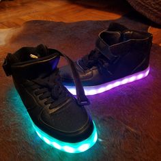 Black Leather .. Nike Airforce-Lookin Sneakers. 7 Different Color Lights And 3 Diff Light Show Styles . Comes With Charging Cable Color Lights, Light Up Sneakers, Black Men Fashion, Shoes Brand, Fashion Black, Light Show, Grey Fashion, Mens Shoes Sneakers, Charging Cable