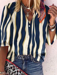 Spring Striped V-neck Shirt, Striped V-neck Blouse For Fall, Fall Striped V-neck Blouse, Striped V-neck Shirt For Summer, Chic Striped Shirt For Beach, Striped V-neck Blouse For Summer, Chic Striped V-neck Blouse, Striped V-neck Blouse For Vacation, Elegant Striped Blouse For Summer