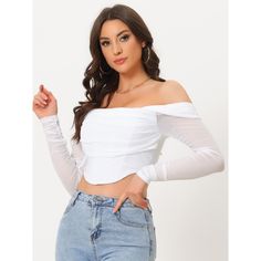 This attractive crop top features a mesh sheer long sleeve, the design of off-shoulder style, and a boned bustier. It is a must-have for any fashion-forward wardrobe. Styled with earrings, a necklace, a mini skirt, and high heels as your fashion look! Suitable for clubwear, daily, loungewear, party, school, work, office, winter, fall, summer, holiday, vocation, pub, bar, cocktail, night out, nightwear, dating. White Fitted Off-shoulder Top For Party, Fitted White Off-shoulder Top For Party, Trendy Fitted Off-shoulder Mesh Top, Trendy Off-shoulder Mesh Top, Fitted Off-shoulder Mesh Top For Party, White Off-shoulder Crop Top For Parties, Sheer Off-shoulder Mesh Top For Party, Stretch Mesh Sleeve Off-shoulder Top, Stretch Off-shoulder Tops With Mesh Sleeves