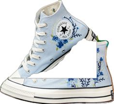 Casual Spring Sneakers With 3d Embroidery, Casual Sneakers With 3d Embroidery For Spring, Blue Converse Embroidery, Converse Shoes Blue, Converse High-top Lace-up Sneakers With Embroidered Logo, Floral Embroidered Converse, White High-top Sneakers With Floral Embroidery, Converse Floral Embroidered Lace-up Sneakers, Embroidered Sneakers