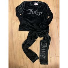 Juicy Couture Pajama Set. Size Large Worn Once. Rhinestone Juicy On Shirt And Side Of Pants. Super Soft. Retail 58 Black Fitted Top For Lounging, Black Fitted Tops For Lounging, Fitted Black Top For Lounging, Black Loungewear Sets For Winter, Velour Shorts, Black Pajamas, Floral Pajamas, Nike Tennis Dress, Juicy Couture Black