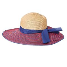 Striped Brim Summer Floppy Hat - Red and Navy Floppy Sun Hats, Wide Brim Sun Hat, Navy Stripes, Sun Hat, Wide Brimmed, Upf 50, Hat Fashion, Sun Hats, Floppy Hat