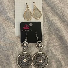 The Price Is For Both Sets Of Earrings. The Silver Have Never Been Worn. Brand New. Both In Excellent Condition. Silver Sparkling Hoop Earrings For Parties, Sparkling Silver Hoop Earrings For Party, Hypoallergenic Metal Jewelry For Parties, Gray Dangle Jewelry For Party, Gray Dangling Jewelry For Parties, Elegant Gray Metal Earrings, Silver Sparkling Dangle Teardrop Earrings, Nickel-free Gray Metal Jewelry, Sparkling Silver Dangle Teardrop Earrings