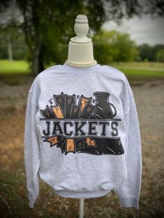 "\"Jackets\" -Professionally DTG Printed  -Unisex True To Size Fit Sweatshirt  -Shirts are made to order. Please Allow 1-2 weeks processing time  - I do not offer Returns, Order Cancelations or Refunds -Size chart is listed in item photos!" Cheer Coach Sweatshirt, Fall Graphic Print Outerwear For Sports Events, Fall Sports Events Graphic Outerwear, Fall Crew Neck Track Jacket For College, Fall College Track Jacket With Crew Neck, College Crew Neck Track Jacket For Fall, Fall Long Sleeve Track Jacket For Sports Events, Fall College Tops With Pockets, Crew Neck Cotton Outerwear For Sports Events