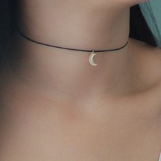 "Dainty moon Choker Necklace free to adjust size . A moon charm in our signature delicate cotton cord in minimal understated elegance. Elegant & Gorgeous. Can't go wrong with this beautiful piece! The moon is tiny and is a delicate touch to the necklace. Well executed elegance in a stylish, easy to wear necklace. The \"MOON CHOKER\" Necklace * SH30276 D E T A I L S: * Moon Dimensions: 4 x 7mm M A T E R I A L S: *Sterling Silver 925 / Gold Plated 18K. / Rose Gold Plated 18K. * Cotton cords of Moon Choker Necklace, Moon Choker, Simple Choker, Necklace Moon, Choker Gold, Dainty Choker, Wear Necklaces, Dope Jewelry, Gold Choker Necklace