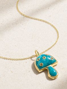 Brent Neale's 'Down the Rabbit Hole' collection is born out of the designer's fascination with  Alice in Wonderland  - the pendant on this 'Mini Mushroom' necklace is inspired by the psychedelic ones she eats in the film. Handmade from 18-karat gold, it's strung on a delicate linked chain and inlaid with stunning amazonite and tiny diamonds. Sapphire Necklace Gold, Brent Neale, Mini Mushroom, Mushroom Necklace, Tiny Diamond, Rabbit Hole, Sapphire Necklace, The Rabbit, Fine Jewellery Necklace