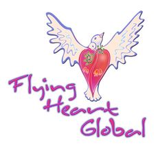 the flying heart global logo has an angel with wings and a flower on it's chest