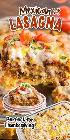 the mexican lasagna recipe has been made with meat, cheese and veggies