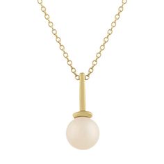 This lovely single pearl pendant is crafted in quality 14 karat yellow gold  features one luminous 8-8.5mm cultured freshwater pearl which dangles at ¾ inch long and hangs from a matching  18-inch cable chain. Formal Dangle Pearl Drop Necklace, Classic Drop Pearl Necklace With Pearl Charm, Classic Pearl Drop Dangle Necklaces, Classic Dangle Necklaces, Classic Pearl Drop Necklace With Pearl Charm, Classic Dangle Necklace With Pearl Charm, Modern Gold Pearl Necklace With Pendant, Classic Dangle Necklaces With Pearl Charm, Classic Gold Drop Pearl Necklace