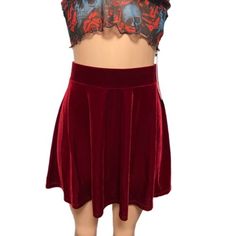 K too Red Velour Skater Mini Skirt Stretch On M costume party gothic grunge new | eBay Dark Red Skirt, Wide Skirt, Gothic Grunge, Costume Party, Chic Style, Mini Skirt, Elastic Waist, Mini Skirts, Elastic