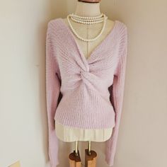 Very Soft Pink Fuzzy Pin Up Sweater With Knotted V Neck On Front And Back. Size Large Verrrryy Stretchy. 20" Long. Bust 36" Stretches To 40". Nwot From Smoke Free Home. Modesty Clothing, Shein Sweater, 2000s Clothes, Modesty Outfits, Angora Sweater, Pink Pin, Widget Icon, Japanese Fashion, Cute Fashion