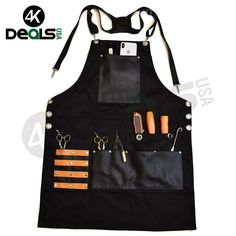 a black apron with tools in it and the words ideal written on one side of the apron