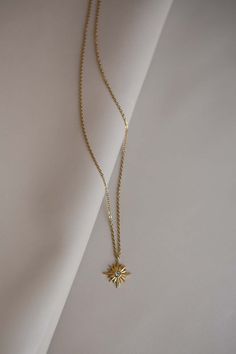 Celestial Sunburst Necklace, Gold Starburst Necklace, Gold Sunburst Pendant Necklace, North Star Necklace, Sun Necklace, Celestial Pendant Necklace, Sun Star Necklace, Gift for Her, Anniversary Gift, Valentine's Gift, Holiday Gift, Mother's Day Gift, Keepsake Gift ✦ 18K Gold Plated Stainless Steel ✦ Measures 17.3" (44 cm) in length with lobster clasp ✦ Sunburst Pendant measures: 1.88 cm x 1.88 cm ✦ Sunburst Pendant features CZ stone on front side and smooth surface on the back ━ Why we use Stain Celestial Starburst Necklace With Star Charm, Everyday Star Necklace With Adjustable Chain, Gold Starburst Necklace With Star Charm, Everyday Celestial Star Necklace, Dainty Gold Starburst Necklace, Sunburst Necklace, Celestial Pendant, Necklace Sun, North Star Necklace