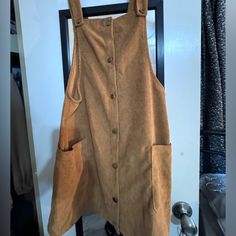 Tan Corduroy Dress. Very Cute. Never Worn. Size Small Casual Corduroy Winter Dress, Spring Casual Corduroy Dress, Casual Spring Corduroy Dress, Casual Corduroy Dress With Pockets, Casual Corduroy Dresses With Button Closure, Casual Sleeveless Corduroy Dress, Corduroy Dress, Size 4, Size Small