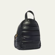 Moncler "Kilia" quilted crossbody backpack crafted from nylon laqué with calfskin leather trim  Flat top leather handle Detachable shoulder strap Top zip closure Front leather and metal logo Front zipped pocket Flat interior leather pocket Approx. 7"W x 4.3"D x 5.9"T Water-repellant nylon lining  Dry clean Made in Hungary Luxury Quilted Backpack For Travel, Luxury Quilted Travel Backpack, Everyday Quilted Backpack, Quilted Leather Backpack For Everyday Use, Backpack Craft, Crossbody Backpack, Flat Interior, Leather Pocket, Pastel Purple