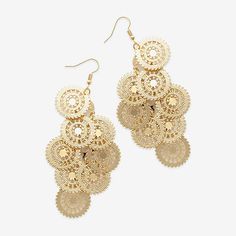 Earring Back: WireMetal Color: Gold ToneEarring Length: 85mmEarring Width: 42mmCare: Wipe CleanEarrings Type: Wire EarringsEarrings Style: Drop EarringsMetal: ZincCountry of Origin: Imported Earrings Drop, Earrings Color, Earring Backs, Gold Tones, Drop Earrings, Yellow, Gold, Color