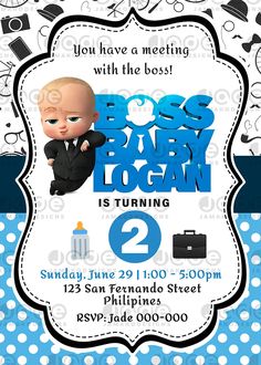 The Boss Baby birthday party printable - Jamakodesigns Boss Baby Birthday Invite, Boss Baby 2nd Birthday Party Boy, Boss Baby Invitation Template Free, Boss Baby Party Ideas, Boss Baby Birthday Party Boy, Boss Baby Invitation, Boss Baby Birthday Party, Baby Boy Birthday Decoration, Baby Birthday Invitation Card