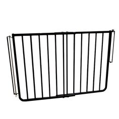 a black metal gate with bars on the top and bottom, against a white background