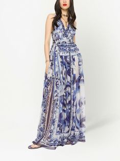 Dolce And Gabbana Maxi Dress, Pleated Skirt Long, Majolica Print, Bohemian Wedding Guest, Silk Chiffon Fabric, Dolce Gabbana Dress, Silk Maxi, City Dress, Skirt Long