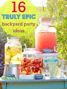 a table topped with jars filled with drinks