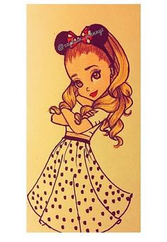 a drawing of a girl with long hair and polka dots on it's dress