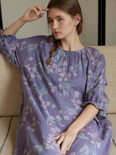 Styles:	Casual
Material:	100% Cotton
Clothing Length:	Mid-Calf
Sleeve Length:	3/4 Sleeve
Collar:	Round Neck
Pattern:	Printed
Season:	Spring/Fall

#dress #cotton #nightdress #loosedress Lavender Cotton Sleepwear For Spring, Casual Spring Sleepwear With 3/4 Sleeve, Casual 3/4 Sleeve Spring Sleepwear, Purple Floral Print Sleepwear, Purple Floral Print Sleepwear For Loungewear, Spring Purple Relaxed Fit Sleepwear, Purple Casual Sleepwear With Relaxed Fit, Purple Sleepwear For Spring Pajama Party, Purple Relaxed Fit Sleepwear For Spring