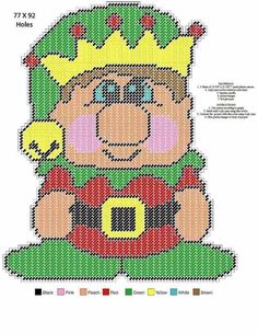 a cross stitch pattern with a teddy bear wearing a crown