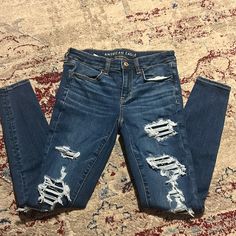 Brand New Never Been Worn Ripped Jeans With Patches, Jeans With Patches, American Eagle Jeans Women, Jeans American Eagle, Long Jeans, Low Rise Jeans, American Eagle Jeans, American Eagle Outfitters Jeans, Ripped Jeans