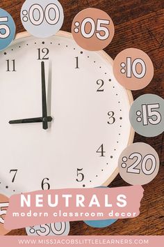 a clock with the words neutrals in front of it and some numbers around it