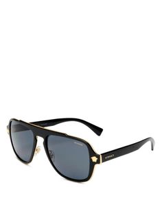 Versace Men's Flat Top Aviator Sunglasses, 56mm Designer Matte Black Sunglasses With Uva Protection, Designer Matte Black Polarized Sunglasses, Designer Matte Black Sunglasses With Polarized Lenses, Designer Matte Black Sunglasses With Mirrored Lenses, Luxury Matte Black Shield Sunglasses With Uv Protection, Luxury Matte Black Sunglasses With Gradient Lenses, Luxury Aviator Sunglasses With Mirrored Square Frame, Luxury Aviator Sunglasses With Mirrored Lenses And Square Frame, Luxury Black Aviator Shield Sunglasses