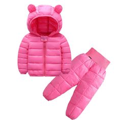 Unisex Winter Solid Color Long Sleeve Hooded Coat & Pants Kids Wholesale Clothing - PrettyKid Solid Winter Sets With Pockets, Hooded Cotton Sets For Winter, Winter Cotton Hooded Sets, Cotton Hooded Winter Sets, Pink Hooded Sets For Fall, Pink Winter Pants With Pockets, Winter Baby Boy, Kids Winter Outfits