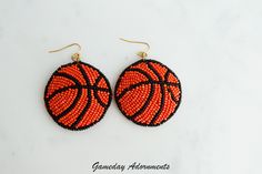 beaded hoop earrings with basketball design on them