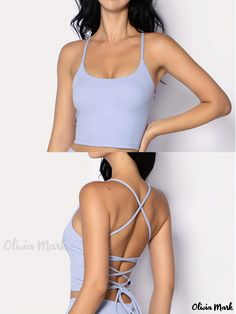 Olivia Mark - Criss Cross Straps Yoga Top, Spaghetti Straps Backless Fitness Crop Top, Women's Activewear Crop Top Women, Yoga Top, Women's Activewear, Yoga Tops, Top Women, Womens Activewear, Cross Straps, Olivia Mark, Criss Cross