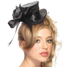 Satin Top Hat With Flower And Bow Accent Costume Piece That Has A Clip Costume Fleur, Types Of Hats For Women, Top Hat Costume, Top Hats For Women, Black Satin Top, Chic Et Choc, Flower Costume, Black Top Hat, Steampunk Hat