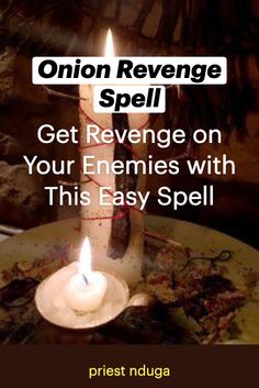 a candle with the words onion reverse spell on it, and an image of a burning candle