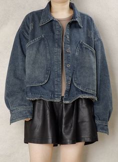 "Women Blue Denim Jacket Winter Short Coat, Loose Fitting Coat Size Small to Medium Washed Blue Cropped Fitted Jean Jacket Buttons Up Outwear SIZE LIST FREE SIZE: Lenght:63CM/24.8\" Bust:144CM/56.7\" Shoulder:59CM/23.2\" Sleeve:54CM/21.2\" Shipping Policies: All orders will take the fastest express delivery no extra shipping. Usually 10-15 days to arrive US. To Europe usually 8-12 days. Other countries usually 10-15 days. Safe and quick. This is washing instructions: Suitable for hand wash or ma Vintage Long Sleeve Outerwear With Frayed Hem, Vintage Outerwear With Frayed Hem And Long Sleeves, Washed Blue Utility Outerwear For Fall, Washed Blue Outerwear With Patch Pockets For Fall, Washed Blue Long Sleeve Outerwear With Patch Pockets, Washed Blue Outerwear With Patch Pockets And Long Sleeves, Washed Denim Collared Outerwear, Collared Washed Denim Outerwear, Denim Blue Long Sleeve Outerwear With Patch Pockets