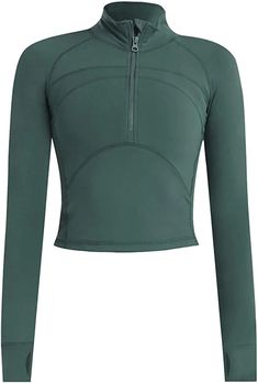 a women's blue top with zippers on the chest and long sleeves, front view