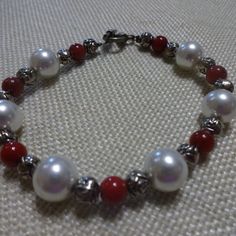 Stunning Pearl & Red Jade Handmade Silver Bracelet Size 7 1/4" #399c All Of My Jewelry Is Handmade By Me In My Smoke & Pet Free Home!!!!!! Please Note That Every Item Purchased Comes In A Drawstring Organza Bag For Easy Gift Giving!!! Please Note That I Will Consider Any Reasonable Offer On My Jewelry!!!!!!!!!! Please Let Me Know If You Have Any Further Questions. Thanks For Stopping By And Have A Terrific Day!!!!!! Red Bracelet, Red Jade, Red Bracelets, My Jewelry, Easy Gifts, Jewelry Diy, Organza Bags, Bracelet Sizes, Gift Giving