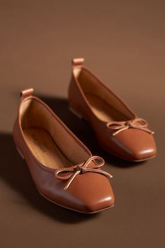 Leather upper Canvas insole Rubber sole Slip-on styling Imported | Frankie Ballet Flats by Kelsi Dagger Brooklyn in Beige, Women's, Size: 8, Leather/Rubber at Anthropologie Brown Leather Ballet Flats, Brown Ballet Flats, Loafers Outfit, Flats Outfit, Cute Flats, Brown Flats, Leather Ballet Flats, Pretty Shoes, Penny Loafers