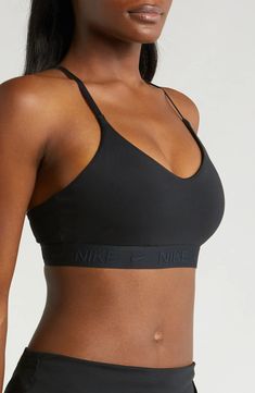 Nike Dri-FIT Indy Light Support Sports Bra | Nordstrom Nylon Sports Bra With Built-in Bra For Training, Micro-elastic Gym Bra With Built-in Support, Padded Activewear For Sports Events, Nylon Activewear With Supportive Adjustable Straps, Compressive Nylon Activewear With Adjustable Straps, Medium Support Nylon Activewear With Adjustable Straps, Padded Compression Nylon Sports Bra, Nylon Activewear With Adjustable Straps For Pilates, Padded Stretch Sports Bra For Athleisure