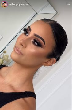 Makeup For Black Cocktail Dress, Smokey Eye For Black Dress, Kim K Smokey Eye Makeup, Makeup Ideas Wedding Guest Smokey Eye, Brown Smokey Eye Wedding Makeup, Heavy Wedding Makeup, Makeup Ideas Color, Heavy Makeup Look Wedding, Formal Event Makeup Brown Eyes