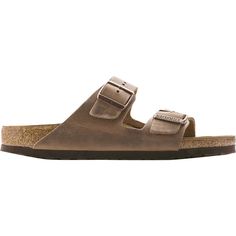 Balancing a free-spirited vibe with richly detailed style, the Birkenstock Women's Arizona Leather Narrow Sandal represents an upscale version of the classic sandal made famous by bohemians of the late '60s. This particular version is narrower than the original, accommodating female wearers with skinny feet. The oiled nubuck leather upper brings soft-wearing sophistication to your balmy summertime pursuits, from lounging on the back deck to strolling through lively street markets. Softening your Vintage Sandals With Buckle Closure And Flat Heel, Classic Brown Flat Heel Sandals, Vintage Sandals With Leather Footbed For Spring, Classic Brown Flat Sandals, Vintage Beach Sandals With Buckle Closure, Vintage Brown Sandals With Leather Footbed, Classic Brown Slides For Spring, Bohemian Leather Sandals With Buckle Closure, Classic Adjustable Round Toe Sandals