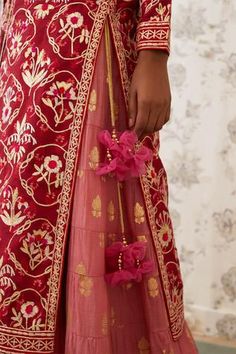 Shop for Shyam Narayan Prasad Pink Chanderi Brocade Kurta Lehenga Set for Women Online at Aza Fashions Block Printed Kurta, Kurta Skirt, Kurta Lehenga, Net Embroidery, Brocade Skirt, Luxury Sale, Embroidered Neckline, Net Dupatta, Indian Ethnic Wear